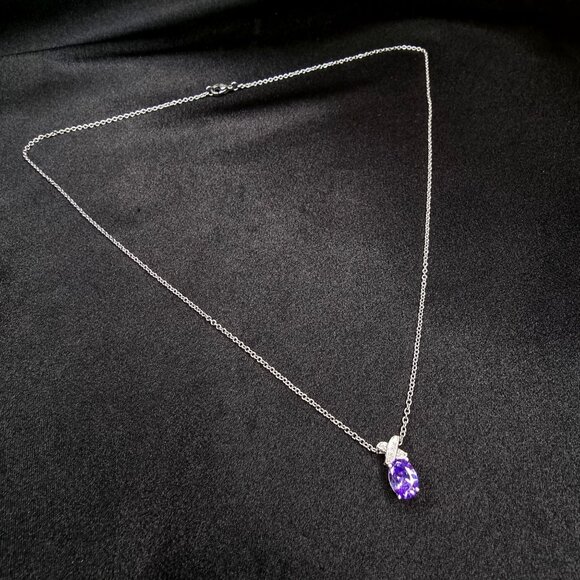 STS Signed 925 Sterling Silver Amethyst Pendant Necklace - Picture 2 of 6